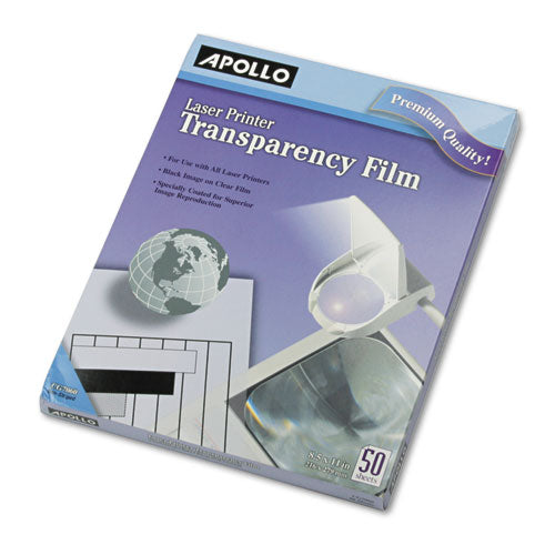 Apollo® Laser Transparency Film, 8.5 x 11, Black on Clear, 50/Box