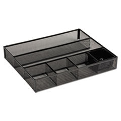 Rolodex™ Metal Mesh Deep Desk Drawer Organizer, Six Compartments, 15.25 x 11.88 x 2.5, Black