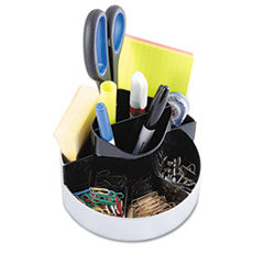 Kantek Rotating Desk Organizer, 8 Compartments, Plastic, 6 x 5.75 x 4.5, Black/Silver