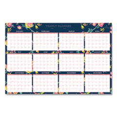 Blue Sky® Day Designer Peyton Laminated Erasable Wall Calendar, Floral Artwork, 36 x 24, White/Navy Sheets, 12-Month (Jan-Dec): 2023