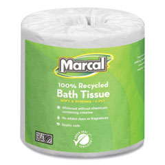 100% Recycled 2-Ply Bath Tissue, Septic Safe, Individually Wrapped Rolls, White, 330 Sheets/Roll, 48 Rolls/Carton