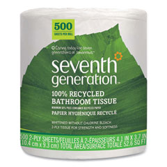 100% Recycled Bathroom Tissue, Septic Safe, Individually Wrapped Rolls, 2-Ply, White, 500 Sheets/Jumbo Roll, 60/Carton