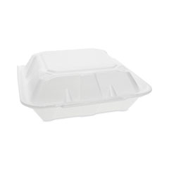 Pactiv Evergreen Vented Foam Hinged Lid Container, Dual Tab Lock, 9.13 x 9 x 3.25, White, 150/Carton