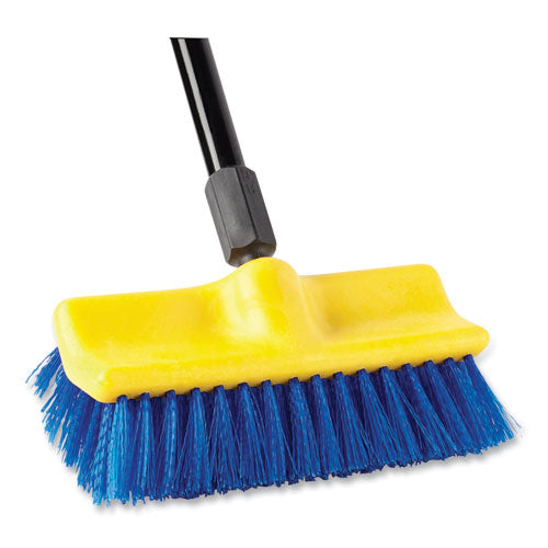 Rubbermaid® Commercial Bi-Level Deck Scrub Brush, Blue Polypropylene Bristles, 10" Brush, 10" Plastic Block, Threaded Hole