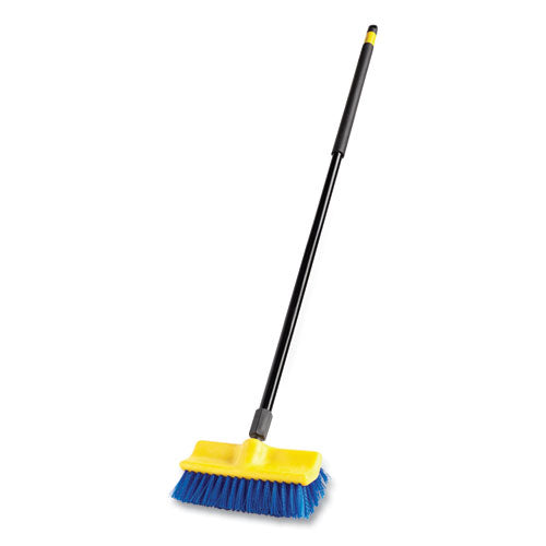 Rubbermaid® Commercial Bi-Level Deck Scrub Brush, Blue Polypropylene Bristles, 10" Brush, 10" Plastic Block, Threaded Hole